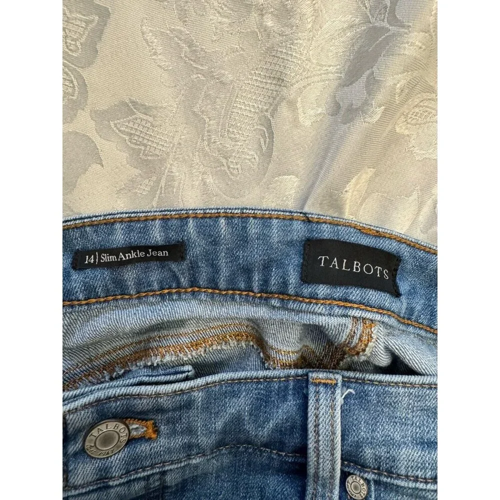 Talbots Slim Ankle Blue Jeans Size 14 Mid Rise Panama Wash‎ Stretch